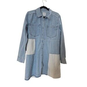 Cleo + Wolf Multi Panel Patchwork Denim Dress Wmn’s Sz L Retro 90’s Y2K Cotton